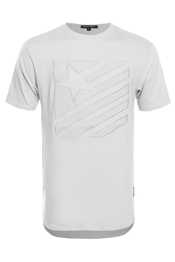 Men's Solid Patched Tee with Slight Round Hem