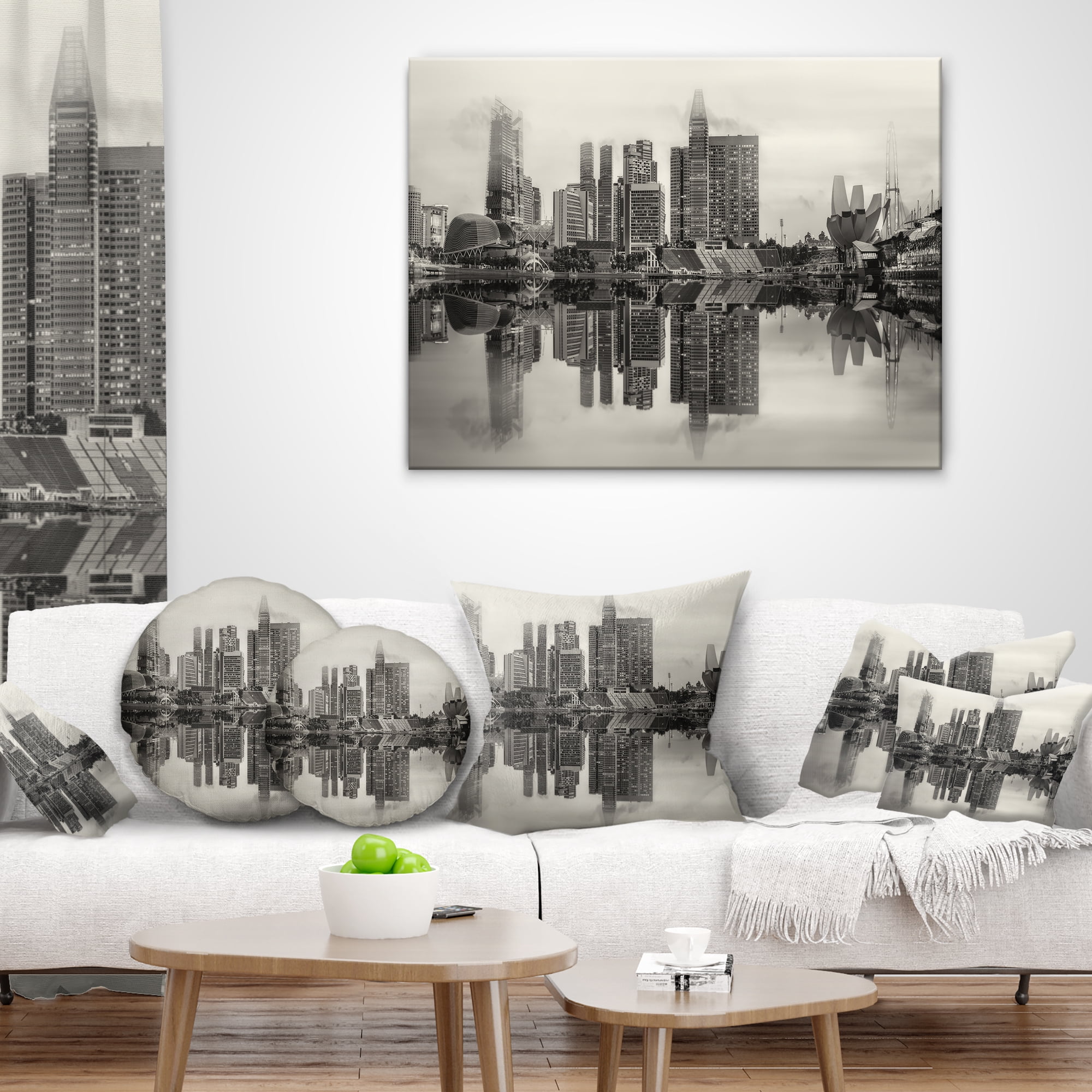 Designart Singapore Skyline View Panorama - Cityscape Throw Pillow - 12x20
