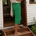 thumbnail image 5 of Axiiglly Bermuda Cotton Linen Shorts for Women High Rise 4 Pockets Stretch Waist Long Shorts Beach Holiday Cropped Pants, S-2XL, 5 of 9