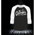 thumbnail image 2 of Shop4Ever Men's The Groom's Crew Top Hat Bow Tie Raglan Baseball Shirt XXX-Large Black/White, 2 of 4