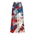 thumbnail image 4 of Roncen Women's Denim-Like Wide-Leg Pants - Straight Cut Casual Trousers with Button Closure, Front Pockets & Patriotic Design for Independence Day, 4 of 6