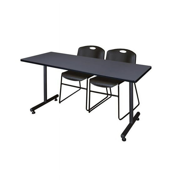 Regency 66" x 30" Kobe Training Table- Grey and 2 Zeng Stack Chairs- Black