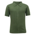 thumbnail image 4 of YLSDY Men's Luxury Business Casual Knitted Shirt Vintage Summer Fashion Solid Color Short Sleeve Knit Cardigan Green XXXL, 4 of 9