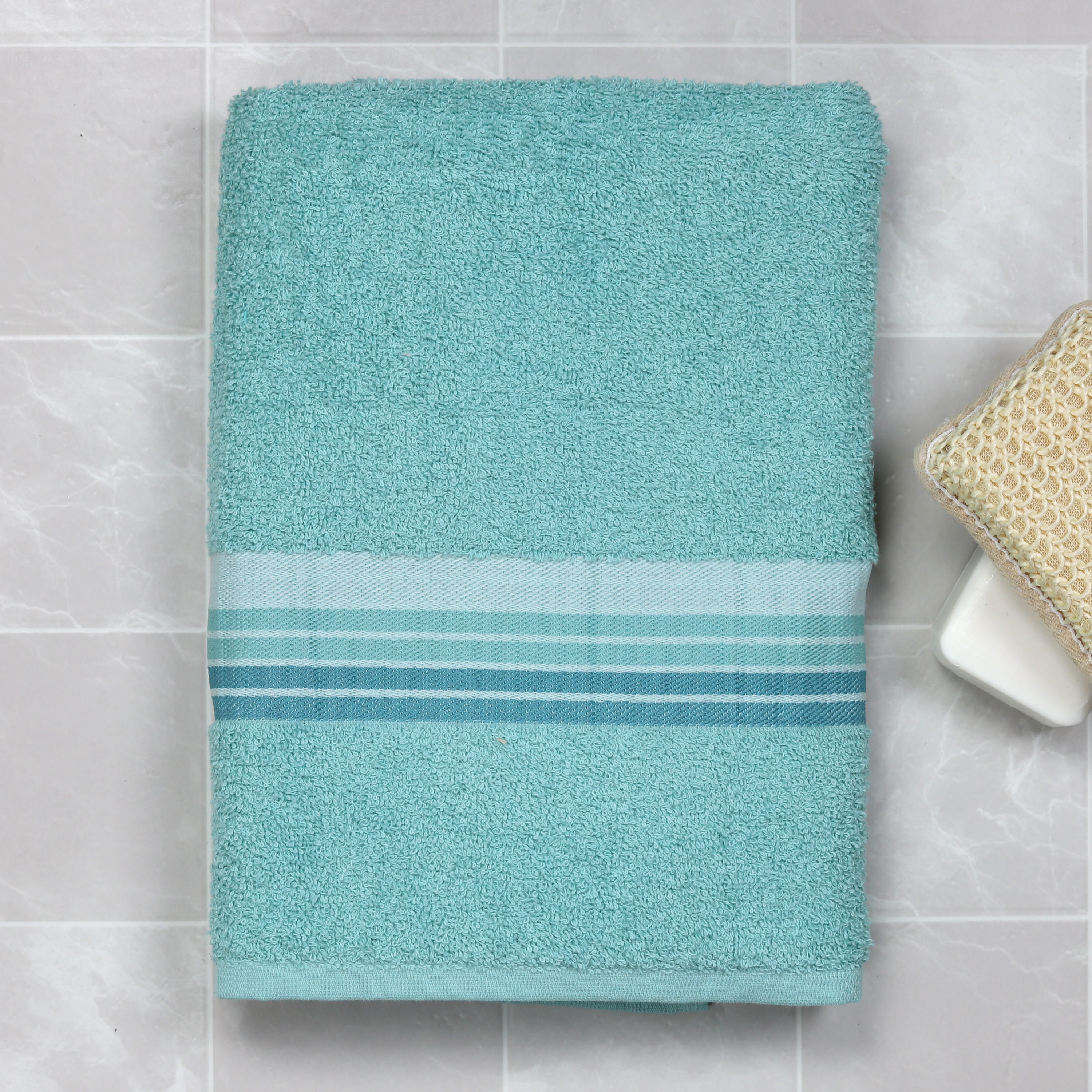 Mainstays Basic Bath Collection Single Bath Towel, Aqua Ombre Stripe