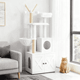 thumbnail image 1 of LEDREM 55.1" 2-in-1 Modern Cat Tree & Litter Box Enclosure, Multi-Level Cat Condo with Scratching Posts, Hidden Storage, Cloud White, 1 of 6