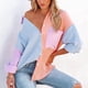 thumbnail image 2 of Blusa de mujer a juego de colores, camisa ligera con hombros caídos a la moda para fiesta de trabajo, naranja, azul, XXL, 2 of 6