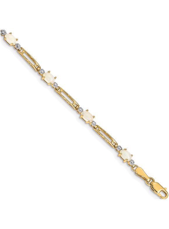 14K Yellow Gold Fancy Diamond And Opal Bracelet (7 X 4) Made In India bm4492-op-001-ya