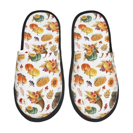 Balery Thanksgiving Turkeys 1 Slient Indoor Furry Fleece Comfort House Shoes Soft Non-Slip Home Shoes Cotton slippers House Slippers-- Large