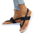 thumbnail image 4 of Sandals for Women 2025, Xunlbb Women's Summer New Big Size Casual Herringbone Wide Strap Toe Strap Pigmented Flat Sandals(Black,Size:36), 4 of 7
