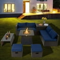 thumbnail image 2 of Topbuy 9PCS Outdoor Patio Furniture Set w/ 30" Propane Fire Pit Table PE Wicker Space-Saving Sectional Sofa Set w/ Storage Box & Navy Cushions, 2 of 10