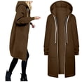 thumbnail image 2 of MKLEKYY Womens Coats and Jackets Women Casual Long Hooded Drawstring Solid Zip Jacket Pockets Jacket Zipper Coat, 2 of 5