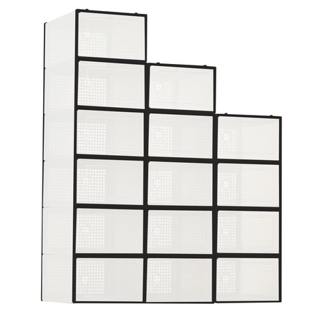 15 Pack Clear Stackable Shoe Boxes Foldable Plastic Shoe Storage Organizer with Lid Interlocking Shoe Rack for Closet Space Saving Shoe Containers 13.2 x9.25 x5.71 Black