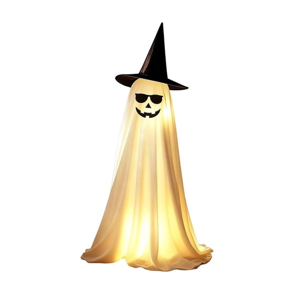 Halloween Decorations Outdoor, Ghost with Witch Hat Decoration for Yard, Spooky Halloween Decor for Indoor Party, Light Up Ghost Figure with Remote Control String Lights for Home Fall Ambiance
