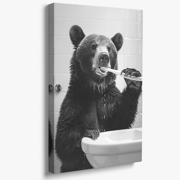 Aaheei Black and White Bear Wall Art Farmhouse Decor Funny Bathroom Wall Art Rustic Bathroom Wall Decor Toilet Decor Bathroom Prints Bathroom Decor Wall Art Bear Posters Bathroom Pictures