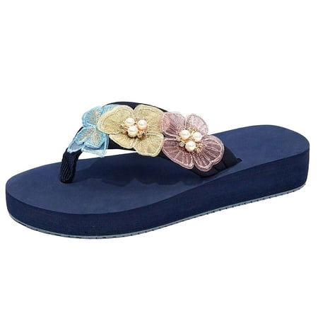 OJSFQUFP Ladies Shoes Fashion Thick Sole Flip Flops Casual Outdoor Beach Flip Flops Lightweight Basic Thong Sandals Women Comfortable Sandals Blue 36