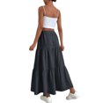 thumbnail image 2 of Women High Waisted Flowy Tiered Linen Skirt Casual Pleated A-Line Beach Long Skirts with Tie Black S, 2 of 7