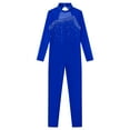 thumbnail image 6 of HULIJA Kids Girls Mesh Splice Long Sleeve One Piece Gymnastics Leotard Rhinestones Hollow Back Full Royal Blue 10, 6 of 7