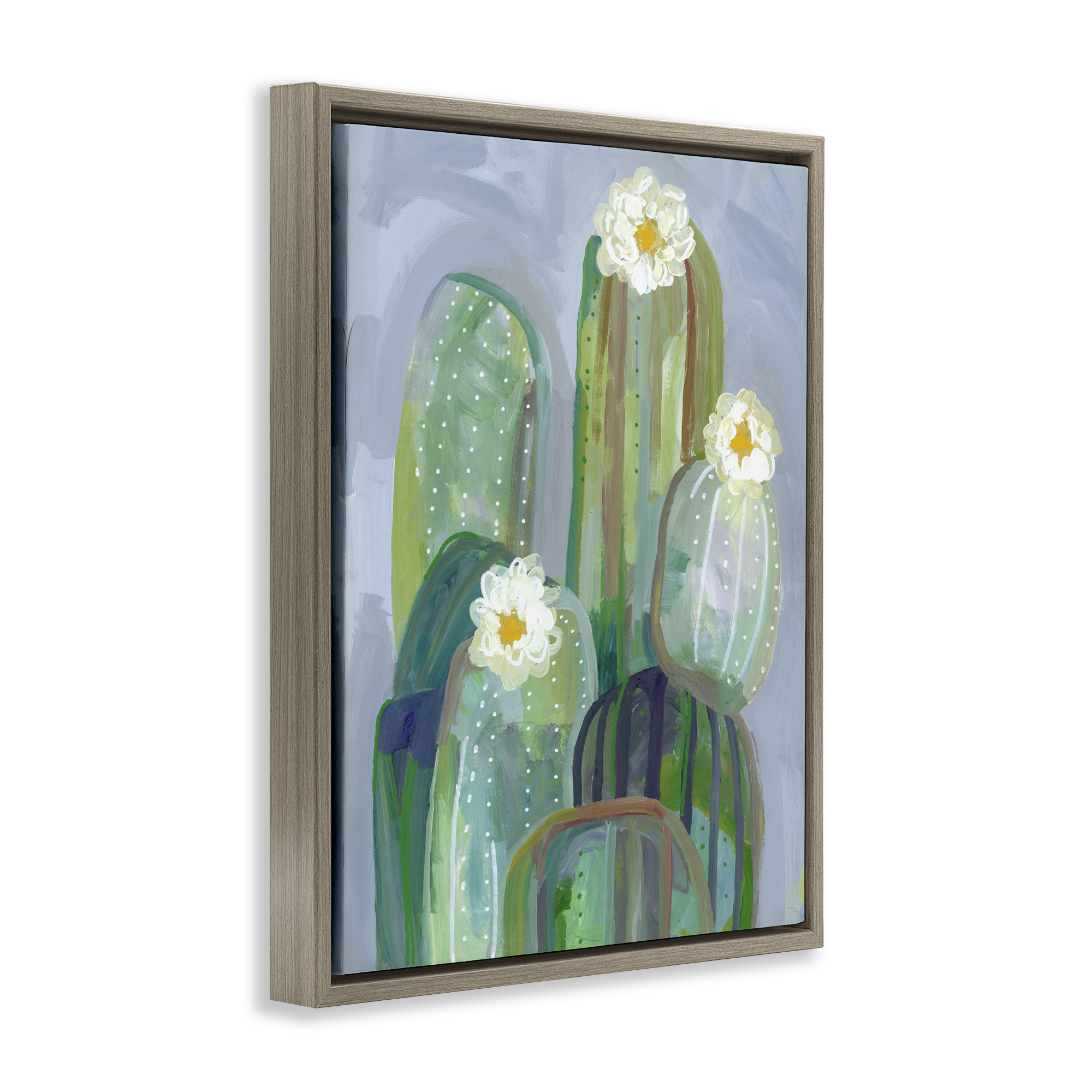 Desert Day Dream Cactus Brown Framed Floater Canvas Wall Art, design by Ashley Davis