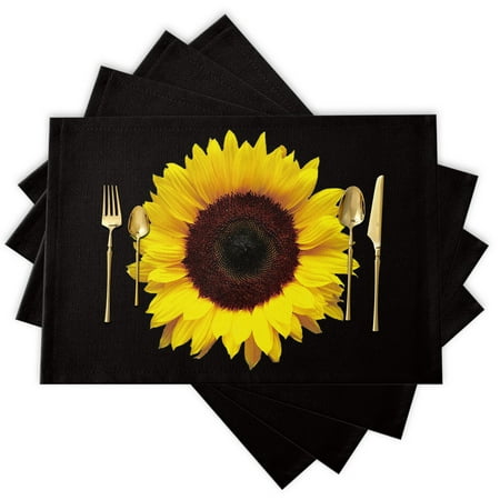 

Sunflowers Yellow Black Placemats Set of 4 Durable Placemats for Dining Table Placemat Washable for Kitchen Table Heat-resistand Table Mats