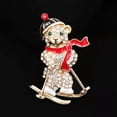 thumbnail image 2 of QQTDFG Cute Skiing Bear Brooch Pin Clear Crystal Enamel Gold Tone Women Christmas Gift-Blue, 2 of 6