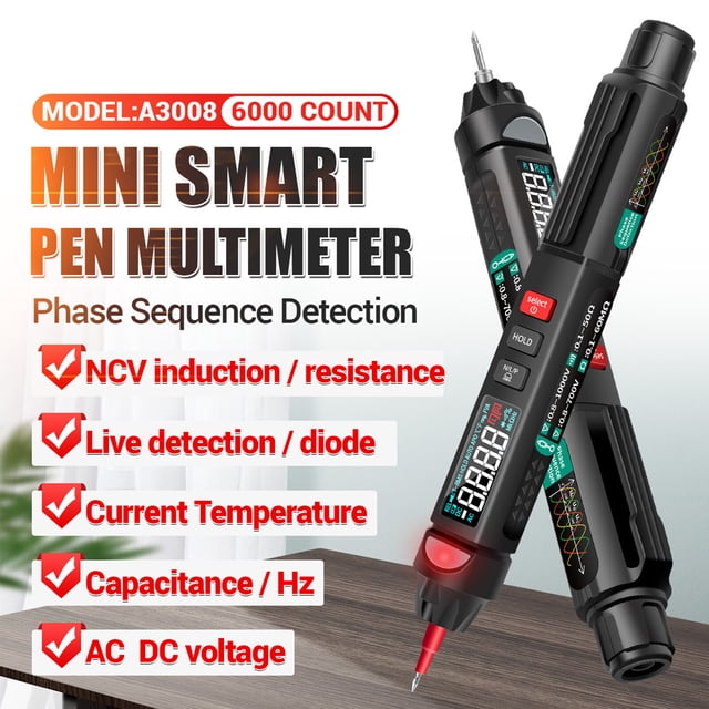 ANENG A3008 Pen Multimeter 6000 Counts Digital Multimeter Meter Tester with LCD Display Backlight Flashlight NCV Auto-off Multiple Accessories for Voltage Current Resistance Capacitance Diod
