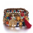 thumbnail image 2 of 5 juegos de pulseras de cuentas de madera bohemias para mujer, conjunto de pulseras de borlas elásticas multicapa, dije de elefante, brazaletes de declaración de amor Feliz Sencillez, 2 of 5