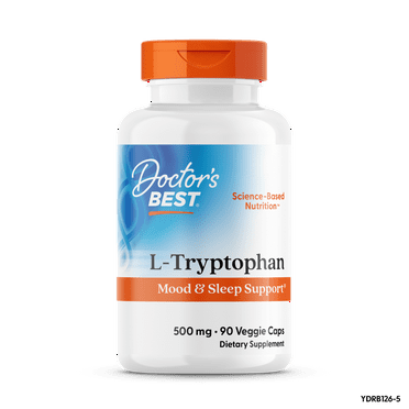 Doctor's Best L-Tryptophan from Tryptopure, Non-GMO, Vegan, Gluten Free, Soy Free, Helps Sleep, 90 Veggie Caps