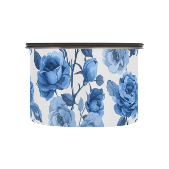 Blue Rose Floral Flower Airtight Coffee Bean Canister 17oz Food Storage Containers with Lids For Gournd, Tea, Sugar, Flour, Rice, Cereal, Candy Cookie Jar