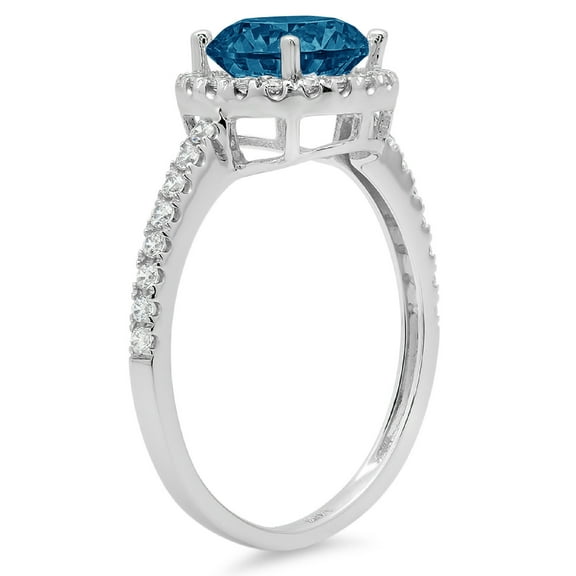 1.8 ct Round Cut Natural London Blue Topaz Halo Engagement Ring for Women in 18K White Gold