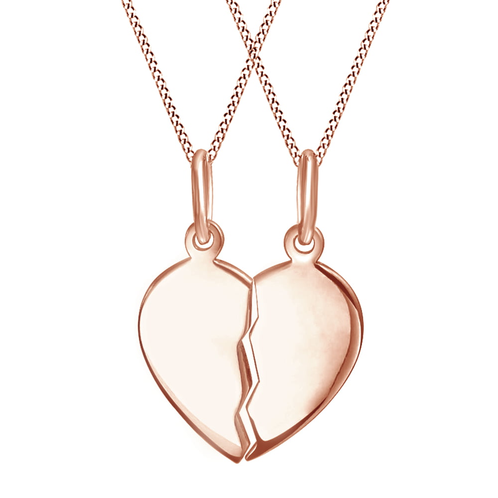 Jewel Zone US Split Plain Broken Half Heart Pendant Necklace In 14K Rose Gold Over Sterling