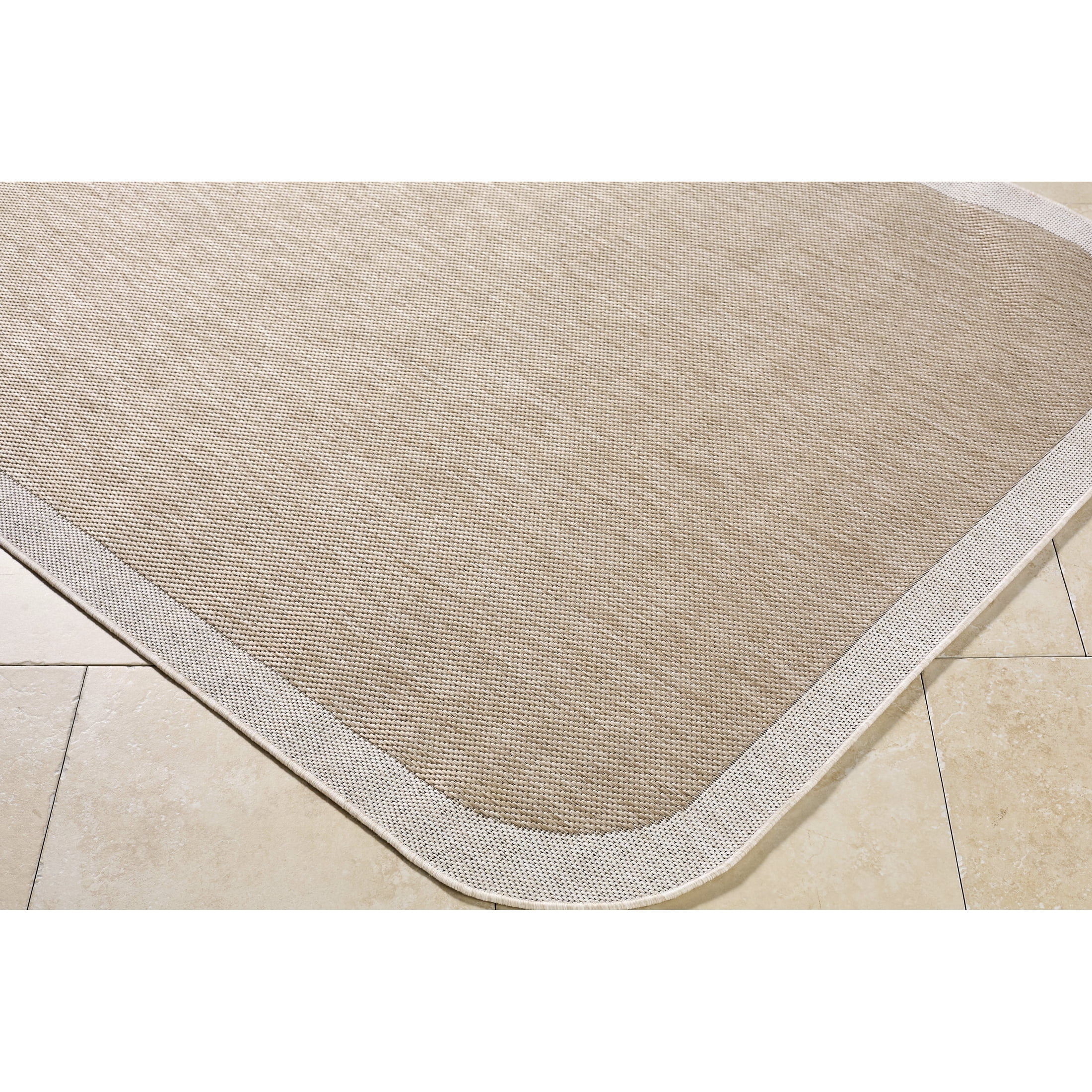 Livabliss Outdoor Rugs, 7x9 Miami Beach Traditional Tan Area Rug for Patio, Porch, Deck, Backyard, Waterproof Indoor Outdoor Carpet (6'7" x 9')