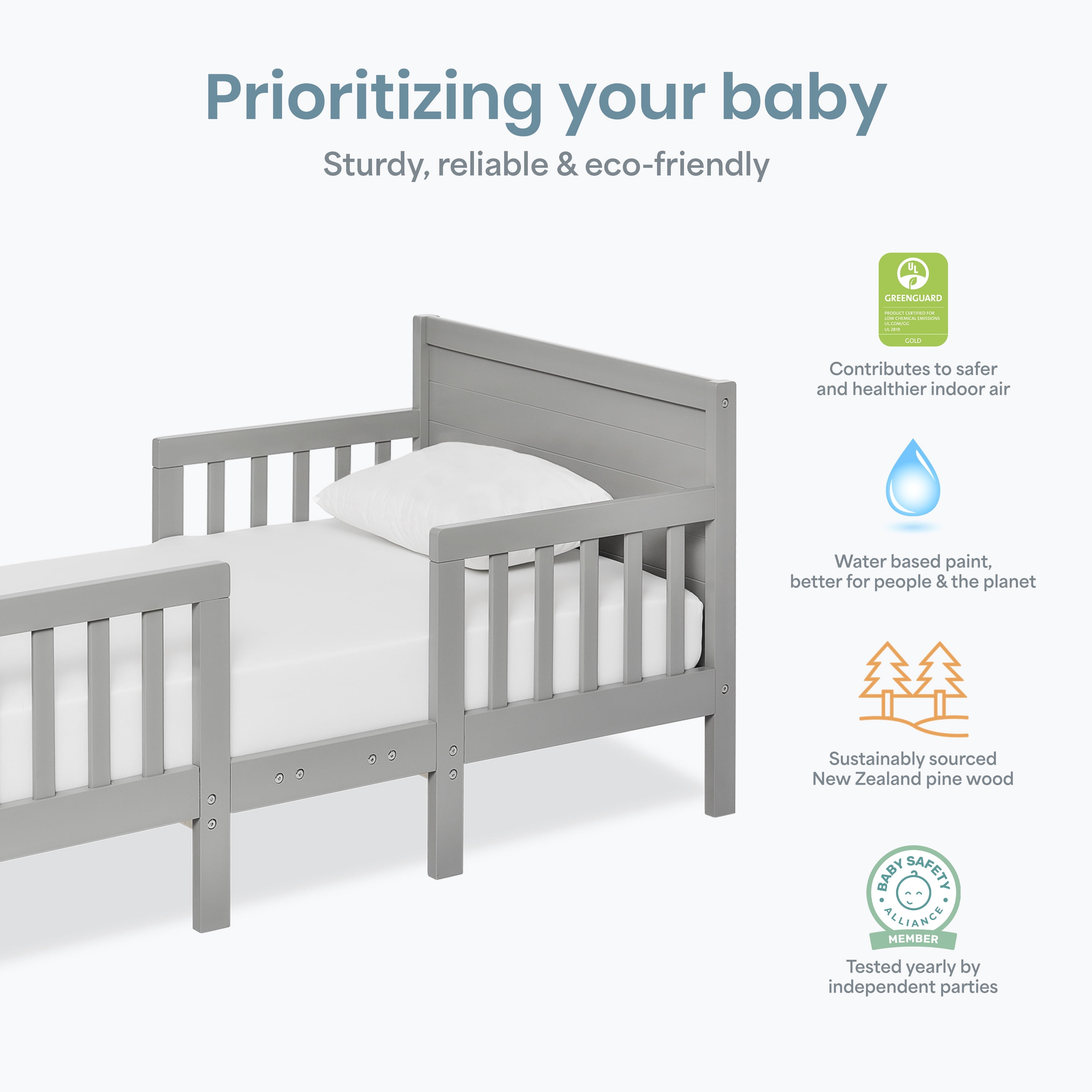 Dream On Me Hudson 3 in 1 Convertible Toddler Bed, Cool Grey