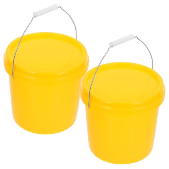 QIFULL 2Pcs Easy to Clean Yellow Plastic Water Bucket with Lid Sealed Portable Bucket for Home Use