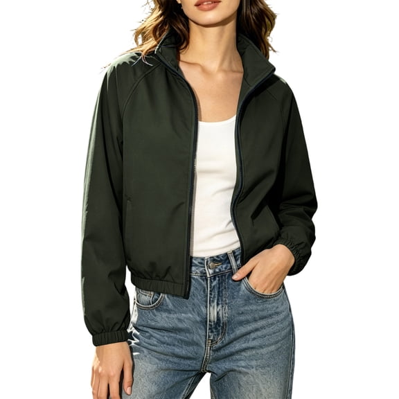 QIYAGBSA Oxford Cloth Outdoor Jackets for Women, Zip Up Hiking Coat with Windproof and Water Resistant Finish, Lightweight Active Outerwear for Travel and Trail