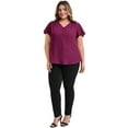 thumbnail image 2 of GRACE & GRANDEUR Women's Plus Size Blouses V Neck Ruffle Short Sleeve Pleated Button Decor Casual Loose Fit Tops 2X Purple Red, 2 of 7