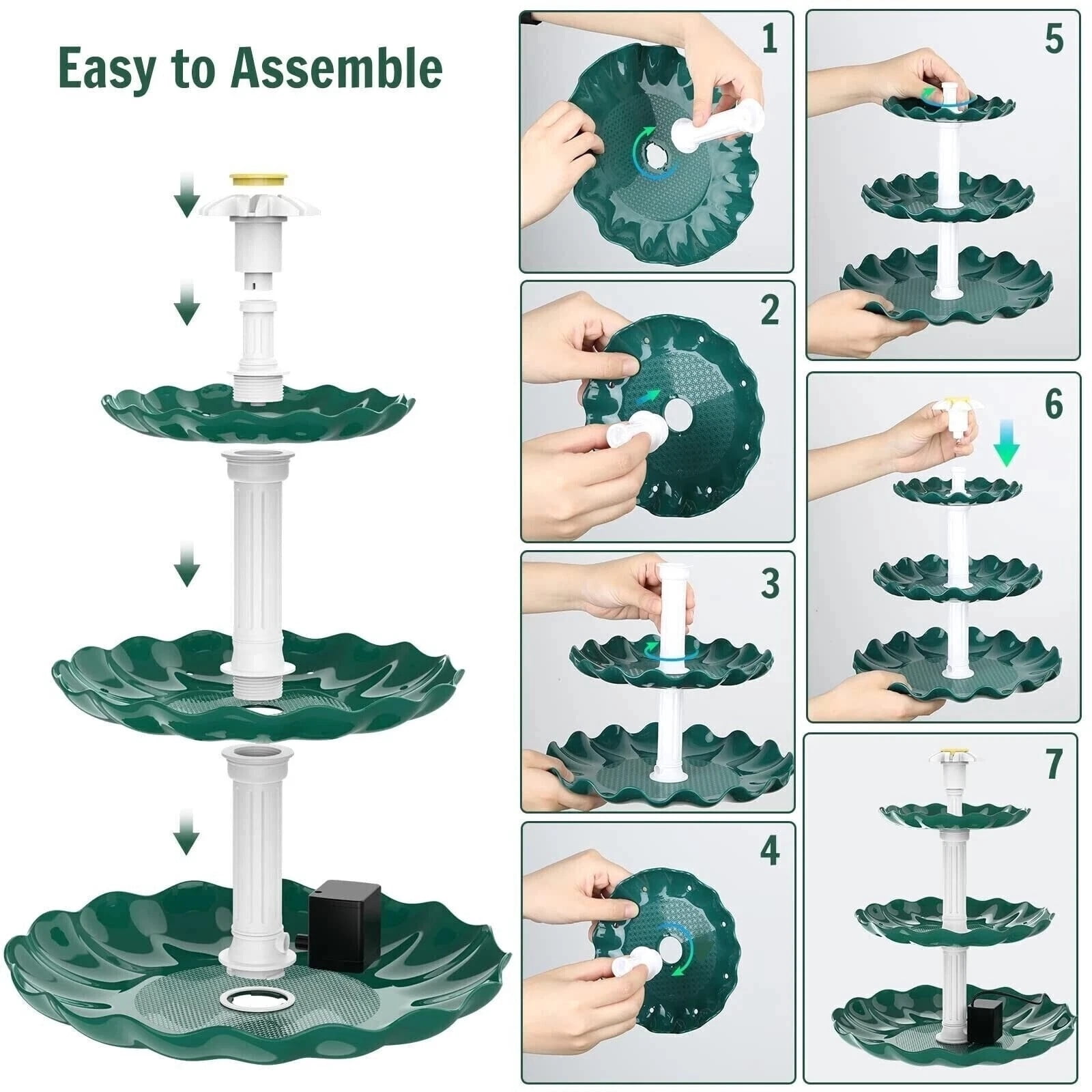 3-Tier Solar Bird Bath Fountain with 3.5W Solar Powered Fountain For Outdoor New