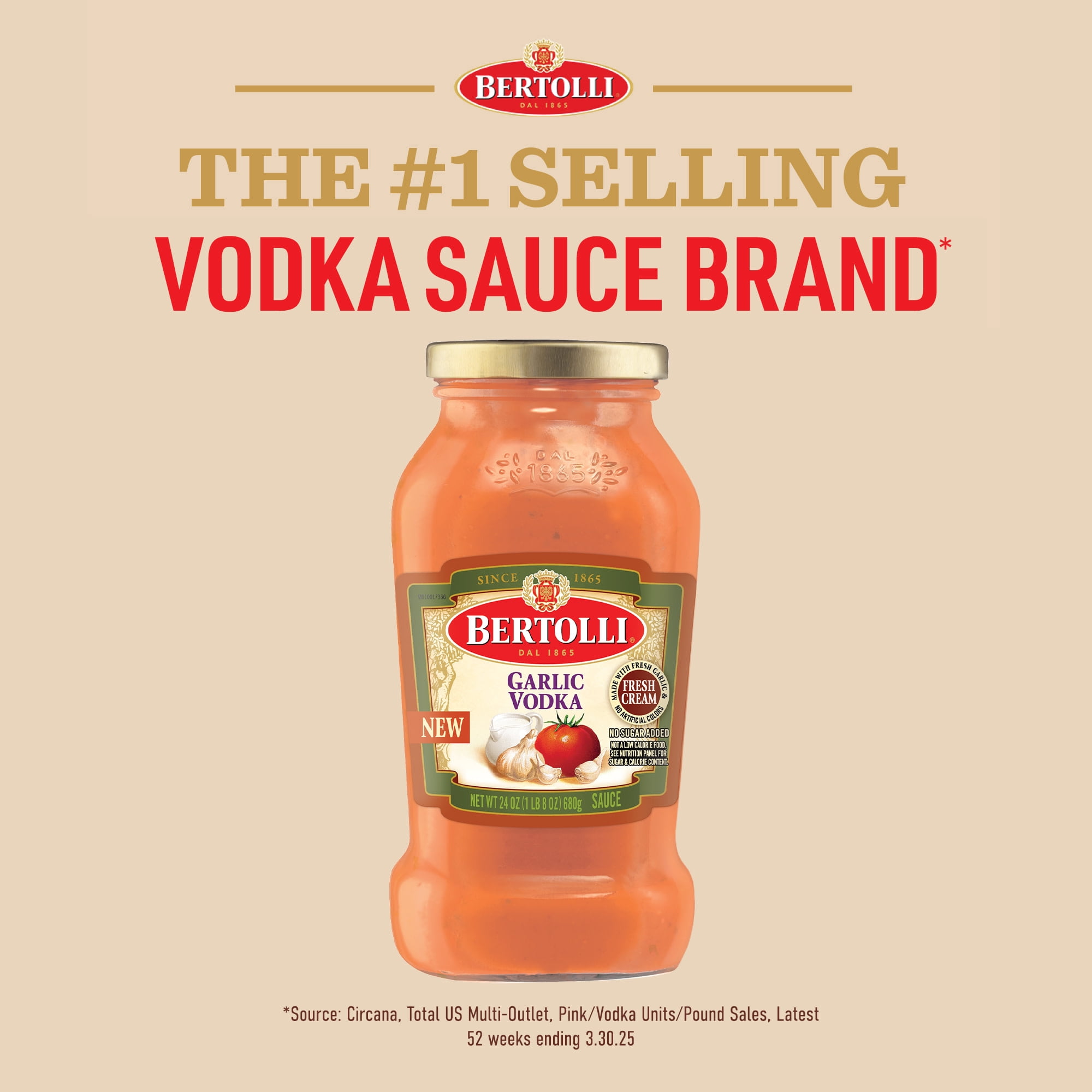 (6 pack) Bertolli Garlic Vodka Sauce, Italian Tomato Sauce with Cream, 24 oz