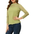 thumbnail image 4 of INSPIRE CHIC Women's Round Neck Casual Blouses Lace Floral Long Sleeve Chiffon Tops XL Pea Green, 4 of 6