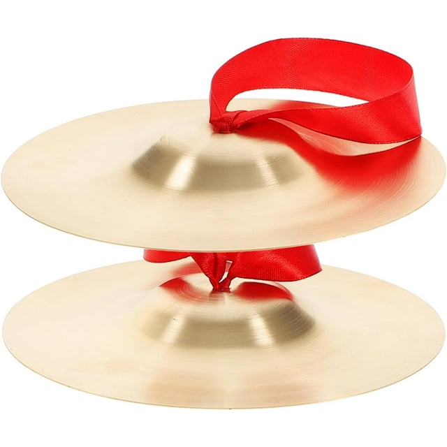 1 Pair Hand Cymbals, 6 Inch Small Marching Cymbal Copper Finger Cymbals, Metal Finger Zills with Band Percussion Instrument for Adults, Kids, Party Gold