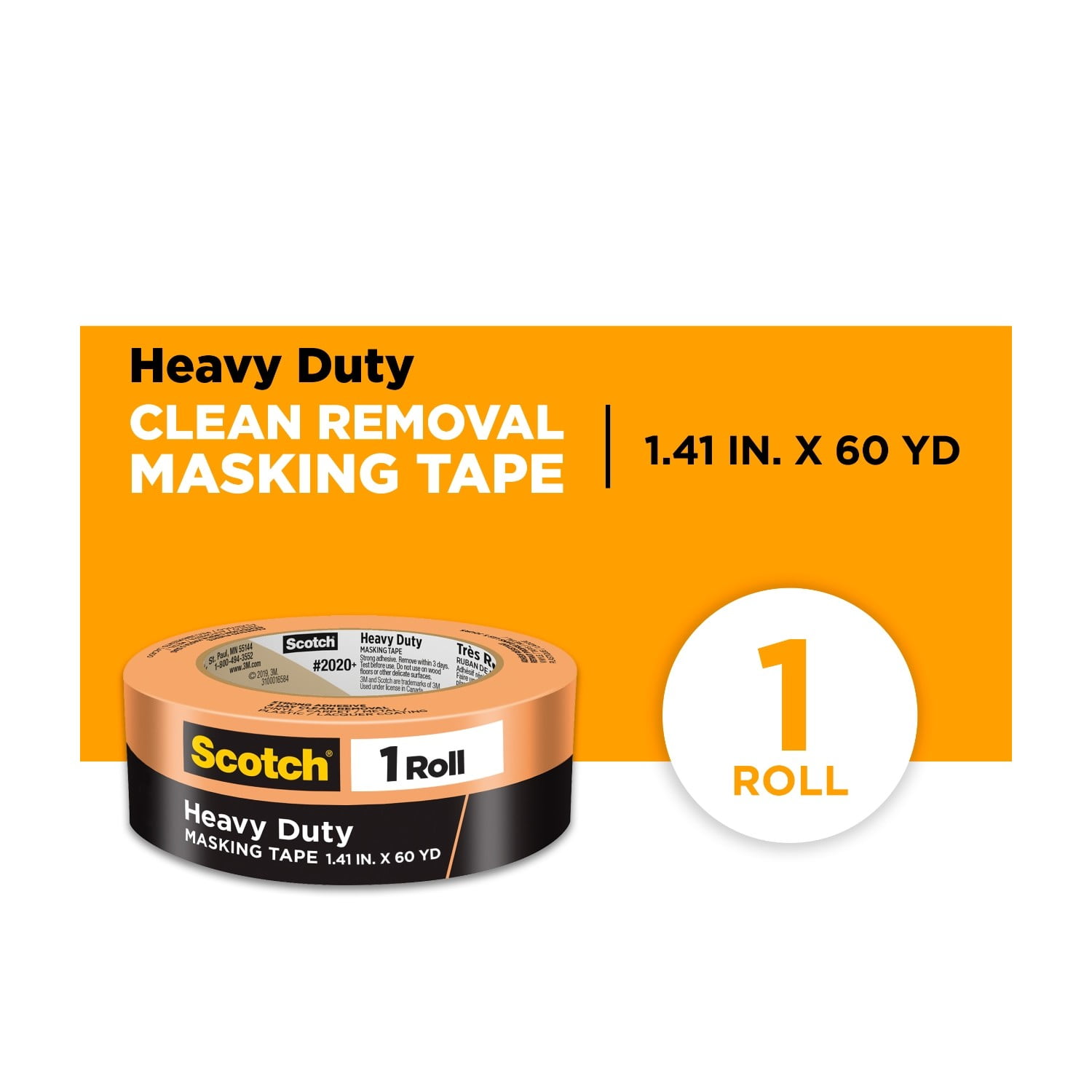 (6 pack) Scotch Heavy Duty Masking Tape, 1.41 in x 60.1 yd, Orange, 1 Roll