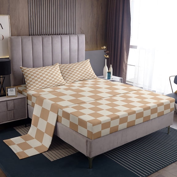 Erosebridal Vintage Checkered Sheet Set Twin, Square Geometric Bedding Sets Twin Size, Buffalo Check Decor
