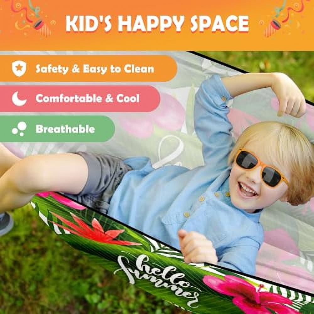 Hammock Double & Single Portable Hammocks with Storage Bag Travel Camping Beach Hiking Backpacking Patio Backyard-Indoor Outdoor Gear Hello Summer Tropical Floral Palm