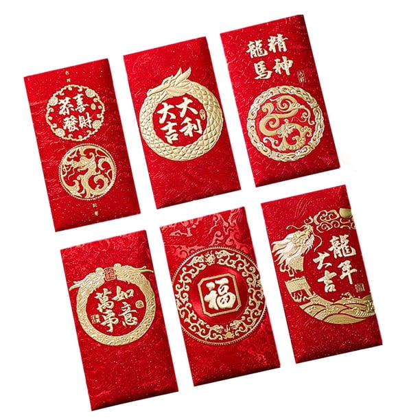 6 sobres rojos del Año Nuevo Lunar Chino, paquete rojo del Año del Dragón, tarjeta de felicitación Estilo E