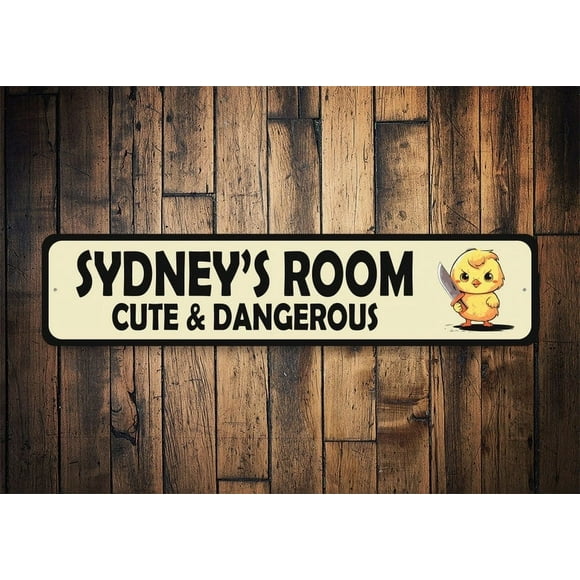 (Aluminum metal) Funny Kid Room Sign Kid Room Gift Cute And Dangerous Daughter Room Decor Funny Sign Decorations Size: 4 x 16 Inch