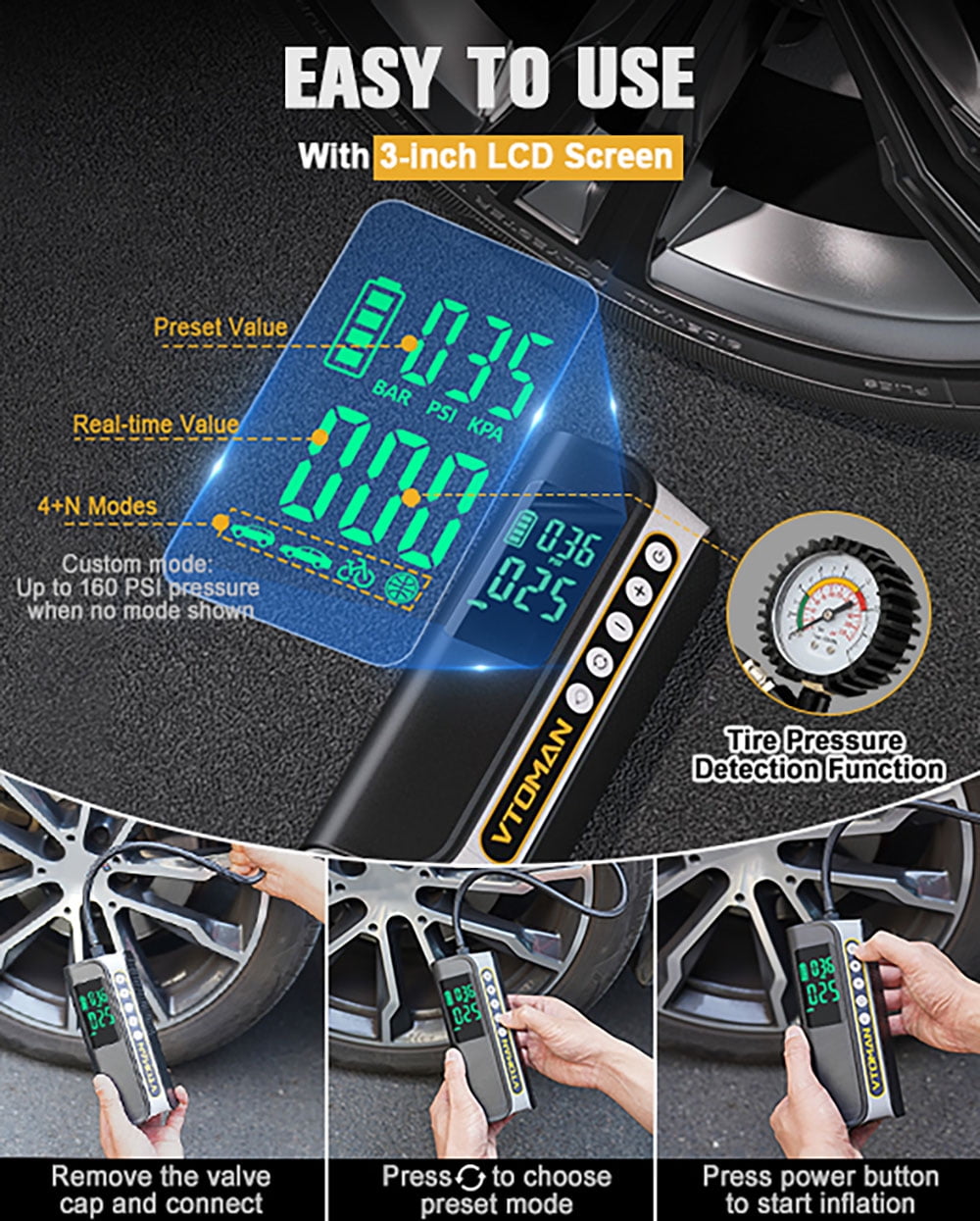 Clearance! VTOMAN X6 Pro Portable Air Compressor-160PSI Cordless Tire Inflator,7500mAh Compact Auto Tire Pump for Car/Bike/Balls