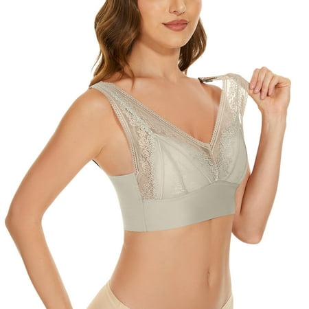 

KaLI_store Sports Bras Wireless Full Figure Plus Size Minimizer Lightly Lined Cups Womens Bra Green XL