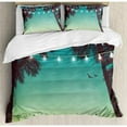 thumbnail image 3 of Nature Duvet Cover Set Twin Size, Night Time Beach Sunset Design with Little Lantern and Island Palm Trees Art Print, Decorative 2 Piece Bedding Set with 1 Pillow Sham, Multicolor, by Ambesonne, 3 of 3