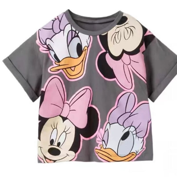 Camiseta con estampado de Minnie para bebés y niñas, camisa de fondo con cuello redondo, Tops de manga corta sencillos y bonitos, ropa de dibujos animados
