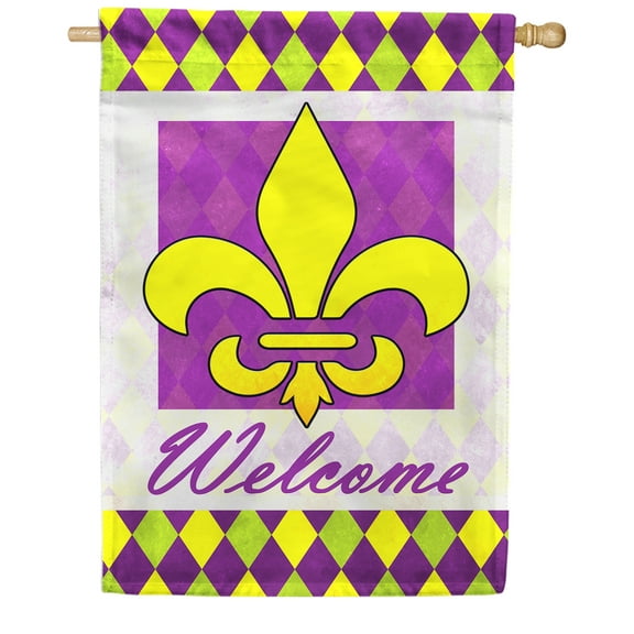 America Forever Flags Fleur De Lis Welcome, Mardi Gras House Flag, Masquerade Masks Fleur De Lis Carnival 28 x 40 Inch Double Sided Seasonal Yard Outdoor Holiday Decorative Flag