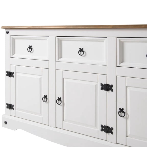 OS Home and Office Furniture Wood Buffet Sideboard in Distressed White